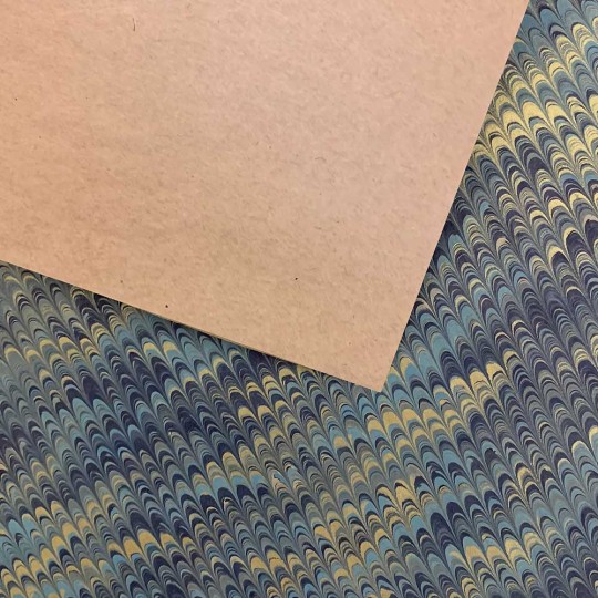 Hand Marbled Paper Combed Pattern in Dark Blues + Gold ~ Berretti Marbled Arts